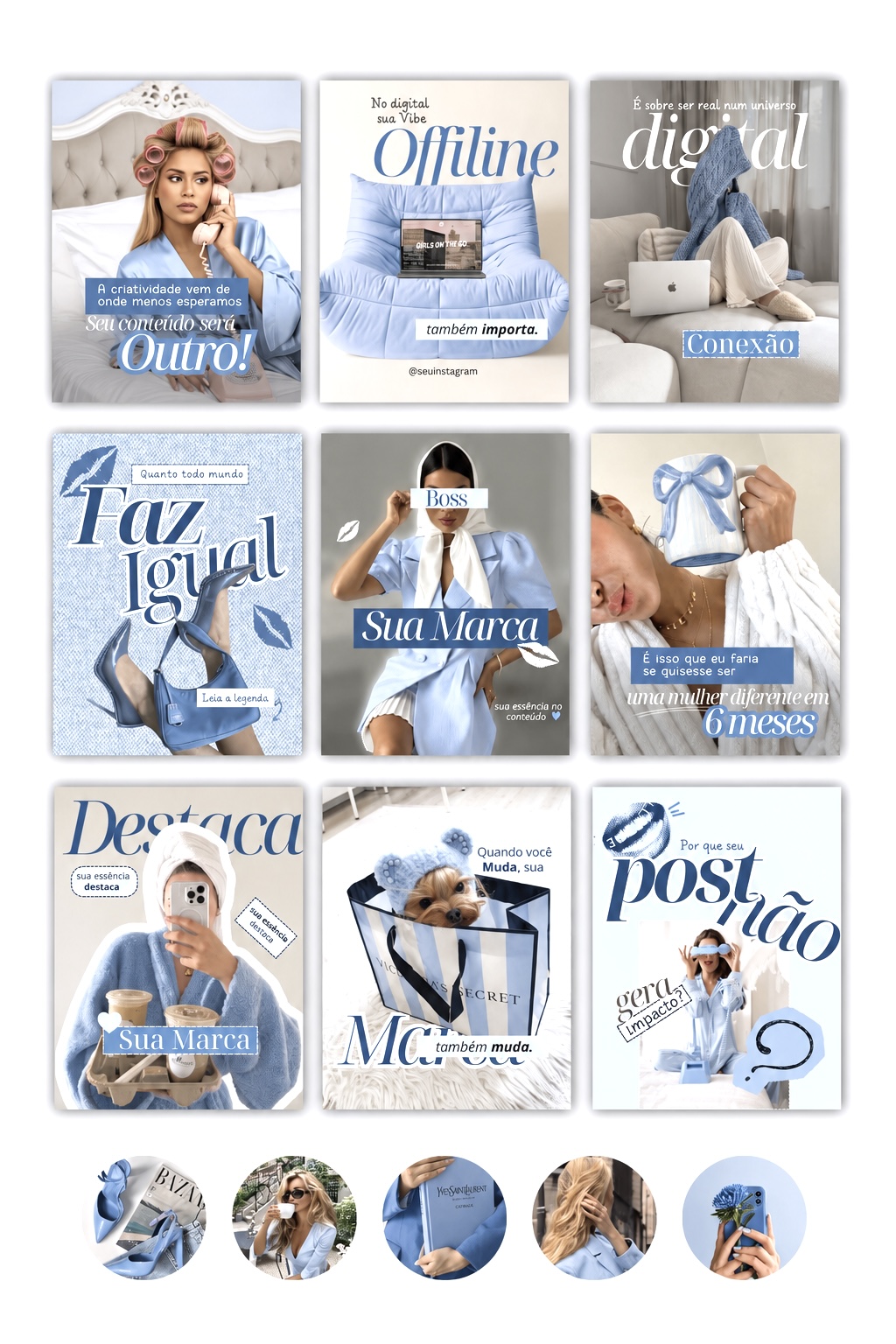 Ejemplo de pack de plantillas Canva en tonos azul minimalista