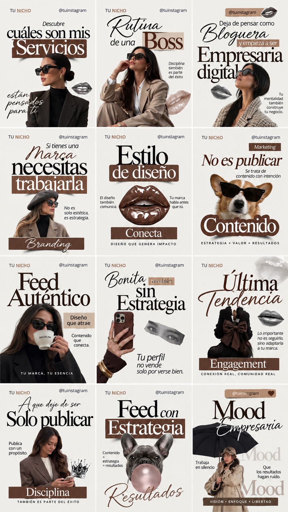 Plantillas de Canva editorial en tonos café